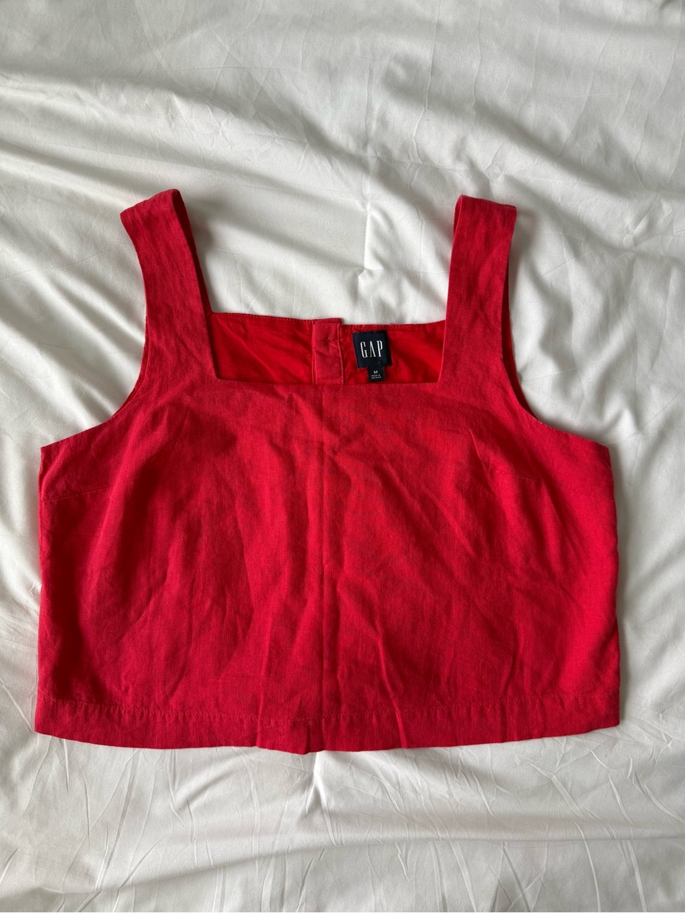 Gap Red Linen Blend Button Back Cropped Tank Top Medium Square Neck - Picture 4 of 9